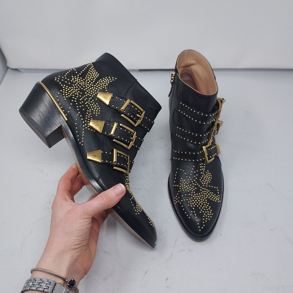 Chloe Susanna Studded Black Gold Zip Bootie